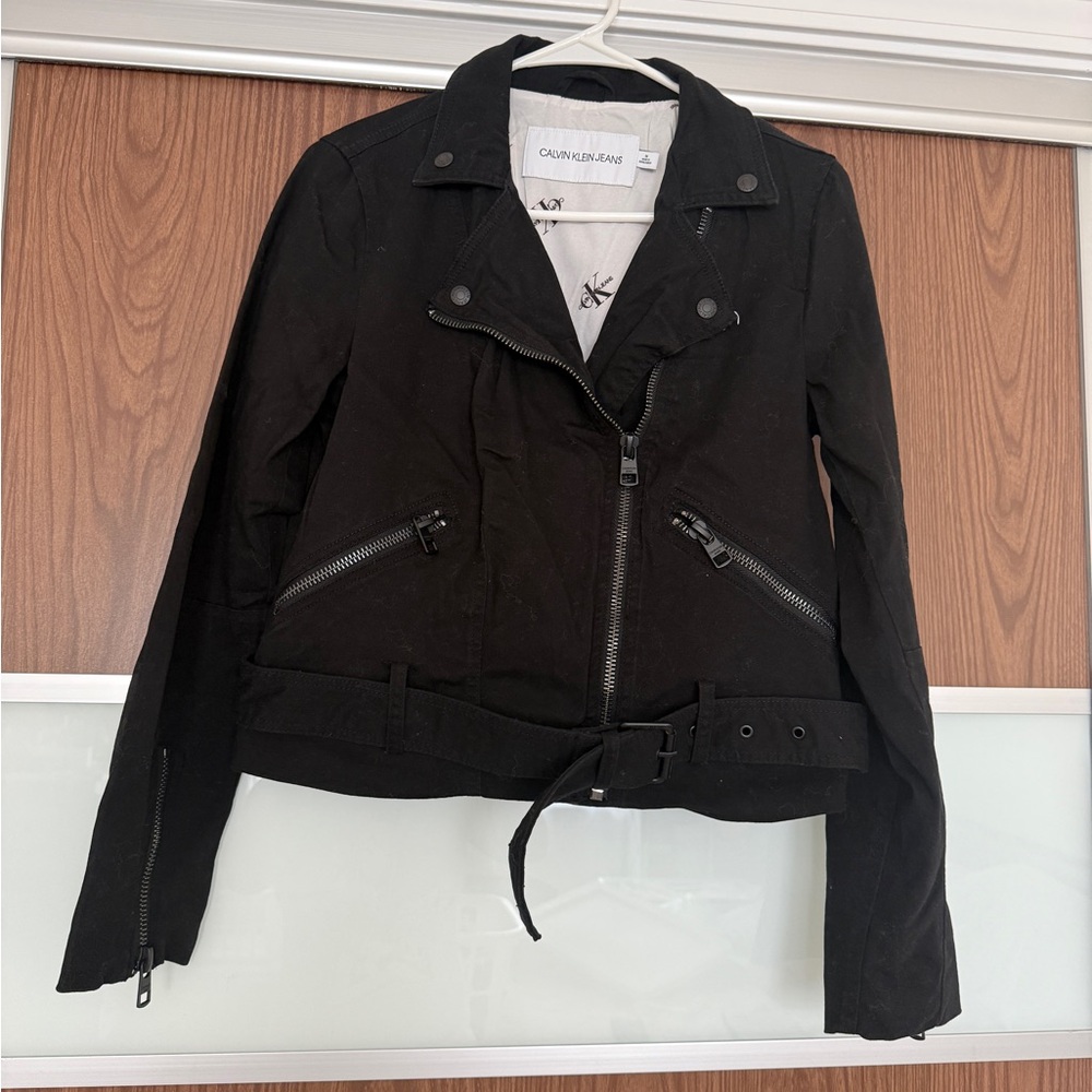 Calvin Klein Jeans Black Moto Jacket with Belt